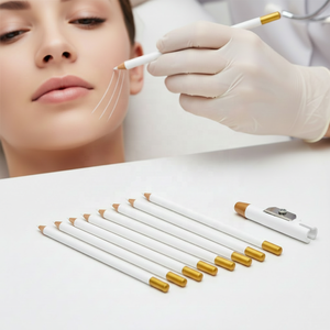 Crayon de traçage pour salon, visage, sourcils, barbe, marquage cutané, blanc et noir, en bois, avec taille-crayon, pour maquillage permanent, SMP, barbier - Product Image 1