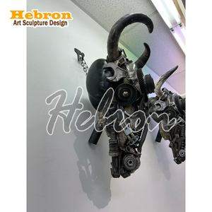 Escultura de Gran Tamaño para Decoración de Paredes, Hecha de Fibra de Vidrio con Forma de Cuerno de Toro y Metal Reciclado, para Paredes de Clubes, Suministro de Fábrica - Product Image 5