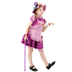 Candy Witch Cosplay Costume Set For Adults And Children Halloween Party Stage Wear <b>Purple</b> Dress With <b>Hat</b> And Accessories - Product Image 5