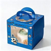 Boîte à pâtisserie en carton imprimé pour cadeaux de fêtes, emballage de desserts, boîte à gâteau d'anniversaire avec fenêtre transparente en PET et poignée portable