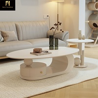 Table basse de salon ovale en pierre frittée WabiSabi nordique à double couche avec rangement multifonctionnel Table blanche