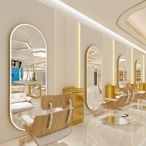 Winplus negozio di lusso oro barbiere progetta parete parrucchiere bellezza parrucchiere <span class=keywords><strong>specchio</strong></span> salone con luci a led - Product Image 6