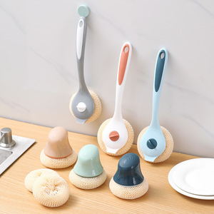 Práctica Cepillo para Lavar Platos con Mango Largo, Gadget de Limpieza Automático de Silicona y Lana de Acero - Product Image 1