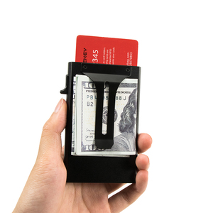 Casekey Custom Logo Ultra Thin Anti-theft Auto Eject Aluminum Card Holder Pop Out Cardholder Case <b>Metal</b> Smart <b>Wallet</b> for Men - Product Image 2