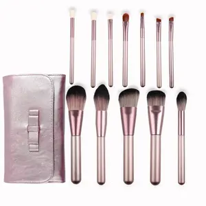 Private Label Custom Logo Make Up Brushes 12pcs Makeup Brush Set Cosmetics Tool WIth Leather Bag Fine And Soft Hair Brush Kit