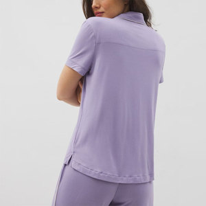 Abbigliamento da <span class=keywords><strong>donna</strong></span> di alta qualità Top <span class=keywords><strong>pigiama</strong></span> Super morbido <span class=keywords><strong>con</strong></span> <span class=keywords><strong>bottoni</strong></span> a contrasto a manica corta camicia da notte per <span class=keywords><strong>donna</strong></span> - Product Image 2