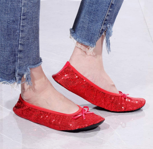 숙녀 접이식 여행 슬리퍼 블랙 스팽글 접는 발레리나 플랫 대형 포켓 경량 여름 신발 할인 인쇄 - Product Image 6