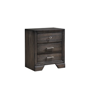 Comodino Contemporaneo con Finitura in Legno Scuro, Due Cassetti e Maniglie in Metallo, Unità di Stoccaggio in Legno Grigio - Product Image 3