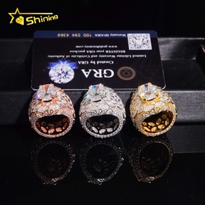 Новое поступление, полностью обледенение, причудливая форма, <span class=keywords><strong>925</strong></span> стерлингового серебра, позолоченный сертификат GRA, овальное кольцо из муассанита - Product Image 5