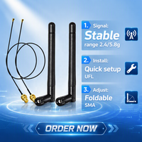 Antenne WiFi omnidirectionnelle 3dBi double bande 2.4G 5.8G avec câble RP-SMA femelle vers UFL de 20 cm