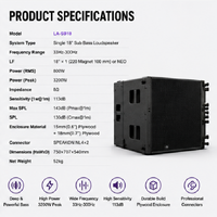 Subwoofer professionnel LA-SB18 de 18 pouces, 800 W RMS, 8 ohms, pour système de sonorisation de scène de club, haut-parleur audio professionnel