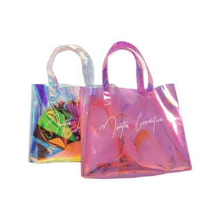 Wholesale Clear Laser Non-Transparent Women Custom Beach Plastic Shopping Swimming Fashion Iridescent Tote Bag