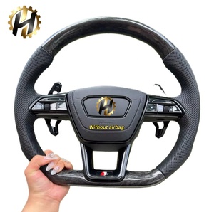 Volant <span class=keywords><strong>sport</strong></span> en cuir et fibre de carbone en forme de D pour <span class=keywords><strong>Audi</strong></span> <span class=keywords><strong>RS6</strong></span> RS7 C8, avec palettes de changement de vitesse personnalisées - Product Image 1