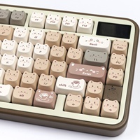 Set Keycap Desain Kopi & Wajah Kucing MAO Super Lucu untuk Sublimasi HI75 HI8 S99 F99 104 F87 Kompatibilitas Universal USB/PS2