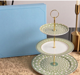 Ensemble de 3 plateaux de service de luxe en porcelaine verte, présentoir rond sous glaçure pour desserts, idéal pour fêtes, mariages et la maison