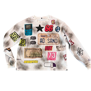 Benutzer definierte Thermal Langarm Shirt Männer Vintage Säure <span class=keywords><strong>war</strong></span> Strass Baumwolle Grafik Boxy Langarm T-Shirt Rundhals-Sweatshirt - Product Image 2