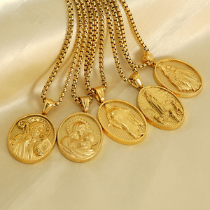 Collares de Acero Inoxidable con Colgante de la Virgen María y Jesús, Joyería de Moda Religiosa Cristiana con PVD de 18K para Mujer y Hombre - Product Image 1