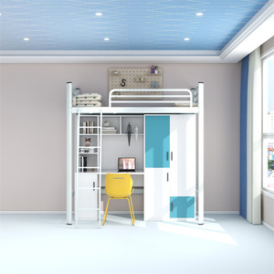 Lit d'art moderne coloré à deux étages en acier-bois-fer Bureau de lit superposé durable pour les employés <span class=keywords><strong>Étudiant</strong></span>s dortoir-appartement - Product Image 2