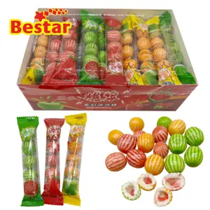 Confectionery manufacturer watermelon shape bubble gum fruity chewing gum with fruit jam filling