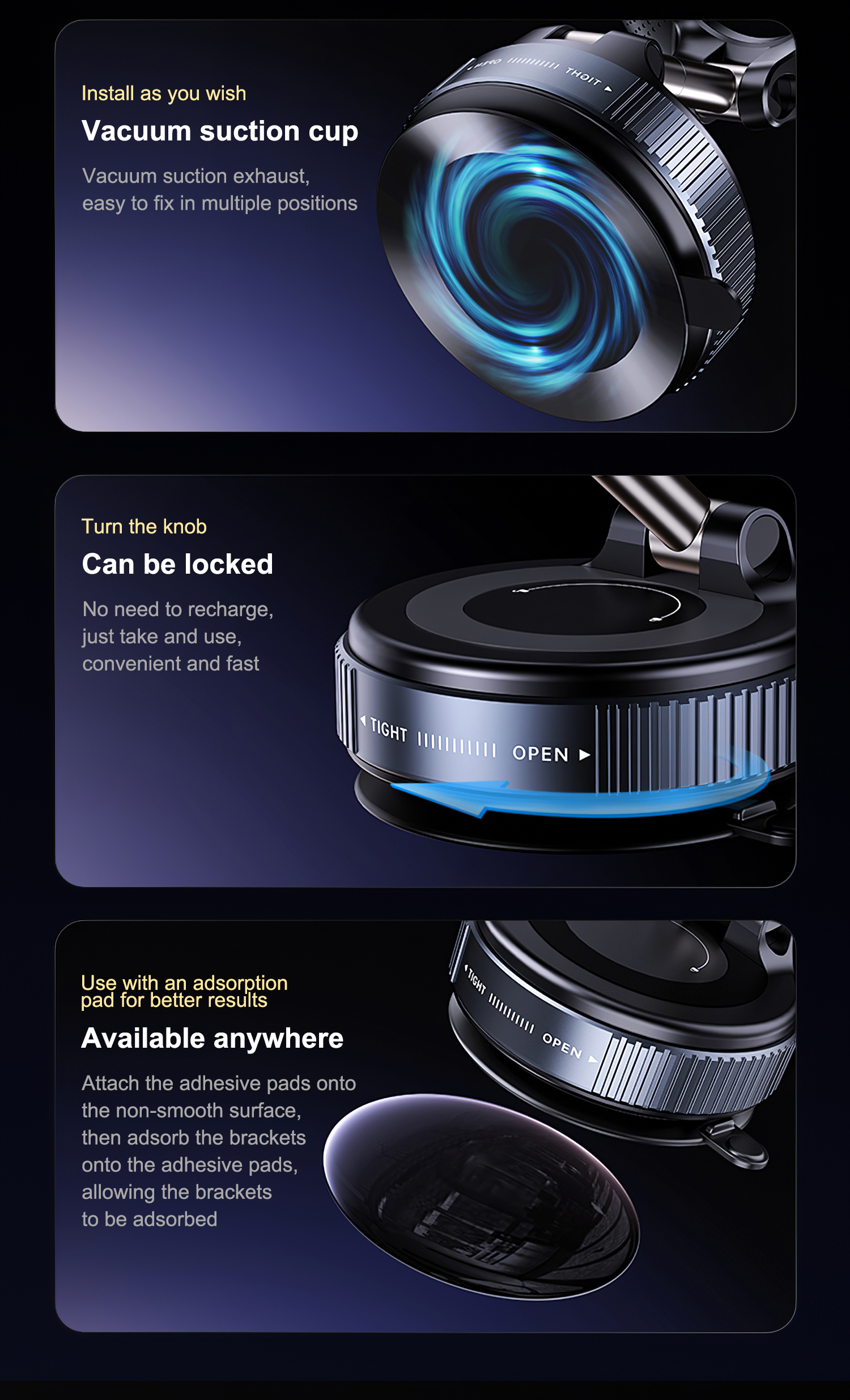 360 Degree Rotating Vacuum Magnetic Phone Holder - Strong Magnet Suction Cup for Car, Desk Bed Use