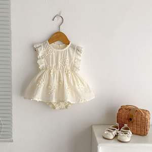 Renren Nuevo Mono de Verano para Bebé Niña, de Algodón con Bordado de Encaje y Mangas con Volantes, Estilo Princesa, Lindo Body para Bebés de Un Mes a Un Año - Product Image 1