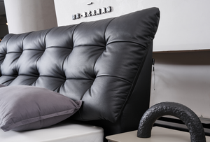 Light Luxury Adjustable Button Tufted Leather <b>Bed</b> <b>Frame</b> Soft Padded Upholstered for Modern Villa & Apartment Bedroom - Product Image 4