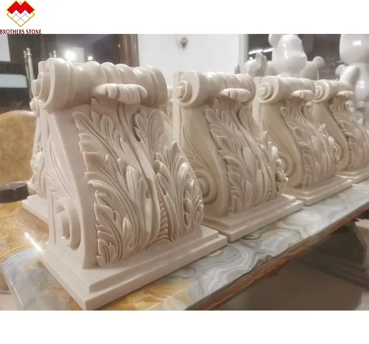 Architectural beige cream stone column bracket roman marble greek corinthian capital marble bracket carving corbels