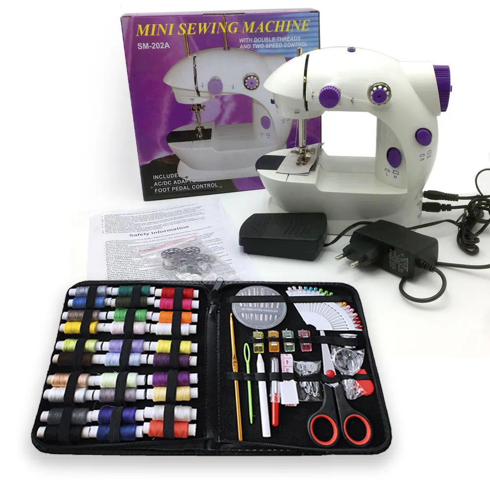 Wholesale hot selling travel home leather sewing kit set with portable mini sewing machine