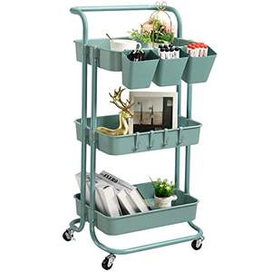 <span class=keywords><strong>Carrello</strong></span> mobile a 3 livelli, <span class=keywords><strong>carrello</strong></span> di stoccaggio in metallo con ruote chiudibili a chiave e ganci per appendere - Product Image 3