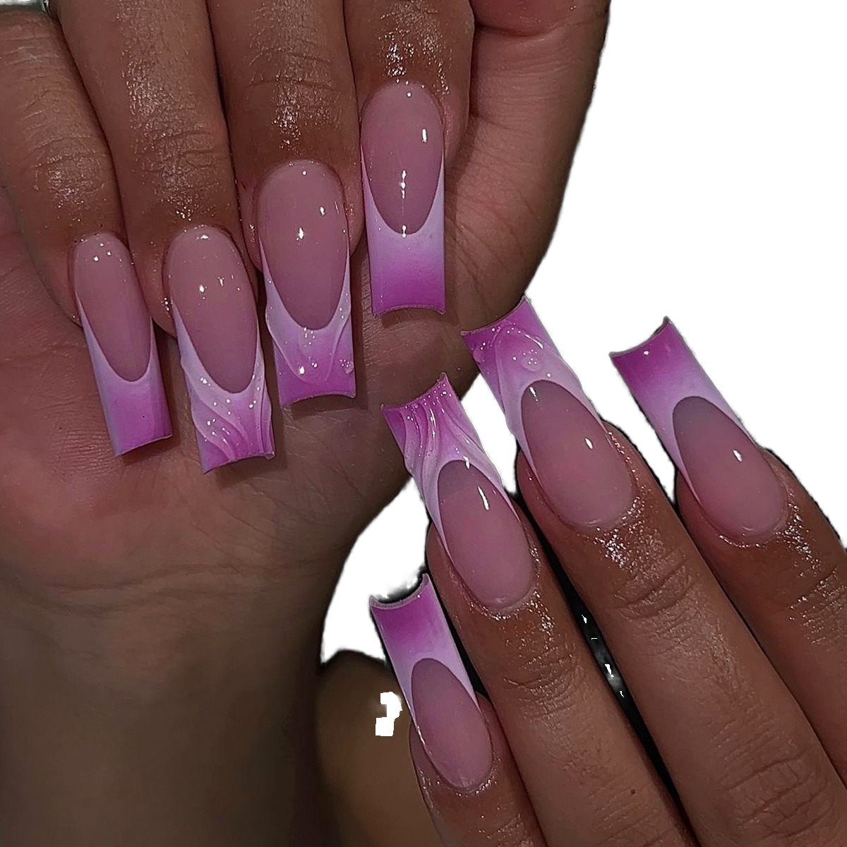 Purple Gradient French Nails with 3D Cross