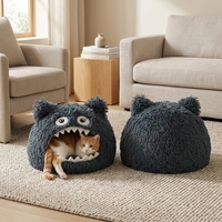 Lit chat fausse fourrure rond ferme grotte sommeil chaud hiver nid animal doux dessin anime chats petits chiens