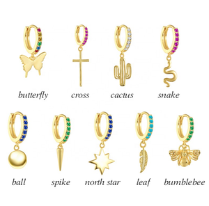 Boucles d'oreilles pendantes ROXI S925 en argent sterling avec diamants colorés, motifs arc-en-ciel, tribal, papillon, abeille et serpent - Product Image 2