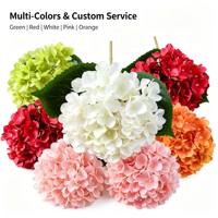 Tekstur Realistis, Bunga Mekar Padat, Tahan Luntur, Dekorasi Meja Pernikahan/Rumah, Pesta, Batang Bunga Hydrangea Merah Buatan dari Sutra