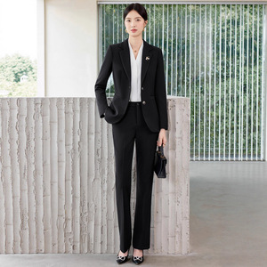 Women's Professional Black Suit <b>Set</b> Autumn Slim Fit <b>Office</b> Lady Anti-Wrinkle Polyester Full Sleeve - Product Image 1