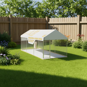 Caseta para Perros, Casa para Mascotas de Metal, para Exteriores, para Razas Grandes, Duradera, con Techo Elevable, de Plástico, para Todas las Estaciones, Rectangular, Estilo Simple - Product Image 2