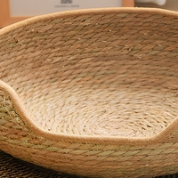 Lit pour chat en rotin tressé, couleur unie, lavable, panier pour chat, mobilier pour animaux de compagnie toutes saisons, OEM ODM