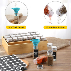 Bamboo <b>Spice</b> Rack With Glass <b>Jars</b> Metal Lids Stackable Kitchen Storage For <b>Spices</b> Size L Freshness Preservation - Product Image 2