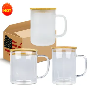 USA warehouse 11oz 17oz clear frosted glass coffee mugs Sublimation Blank Glass Cup Coffee Mug for Heat Thermal Coating Transfer