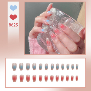 Faux ongles à presser effet nude, dégradé rose et bleu brillant, 24 pièces, réutilisables, pour adolescentes, usage quotidien, travail, <span class=keywords><strong>vacances</strong></span> - Product Image 1