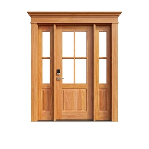 Porte d'entrée en bois massif American Craftsman avec 4 panneaux vitrés, 2 panneaux latéraux vitrés et serrure intelligente - Product Image 1
