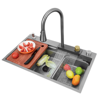 Évier de cuisine moderne de luxe à cuve unique multifonctionnel en acier inoxydable SUS304 avec robinet, lave-verre et égouttoir – Ensemble complet