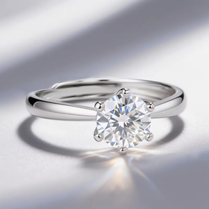 1 Carat Round Brilliant Cut Moissanite <b>Solitaire</b> <b>Ring</b> for Women S925 Sterling <b>Silver</b> 14K White Gold Plated Double Row Paved - Product Image 1
