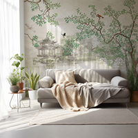 Papier peint non tissé mural Paysage Lacustre et Arbres, Taille personnalisée, Décoration murale élégante style Chinoiserie pour Salon, Chambre, Hall d'hôtel