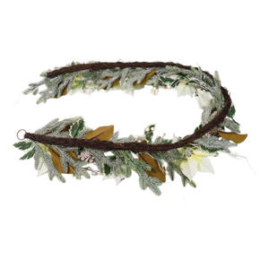 ほぼ天然つや消しマグノリア & ベリー人工ガーランドロングバーホワイトグリーンベリーパインコーンホワイトデコレーション - Product Image 6