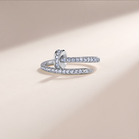 Bague pour femme en argent sterling S925 plaqué or 14K, 0,5 CTW, motif clou, entièrement pavée de moissanite taille ronde, sertie à griffes