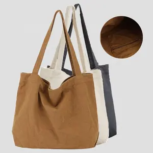 blank heavy duty handbag with leather handles Tote sling Shopping canvas shoulder bag with custom printed logo