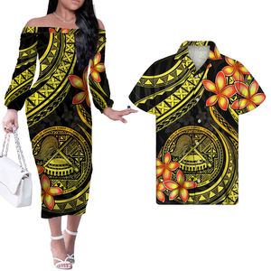 فستان ساموا أمريكي بولينيزي مخصص أنيق للنساء غير رسمي وشم بلوميريا فستان سهرة قبلي + قميص - Product Image 3