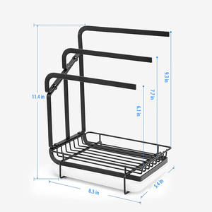Многофункциональный держатель для губок из углеродистой стали с поддоном для слива, подвесная вешалка для тряпок, органайзер для кухонной раковины - Product Image 2