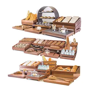 Modular stackable display rack combination of solid wood buffet banquet fruit frame bread dessert table
