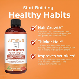 วิตามินรวมชนิดน้ำออร์แกนิคสำหรับบำรุงผม 450 มล. ไบโอติน 10000 ไมโครกรัม สำหรับผมหนาขึ้น ลดริ้วรอยบนใบหน้า บำรุงผิว กลิ่นพีชมะม่วง - Product Image 4